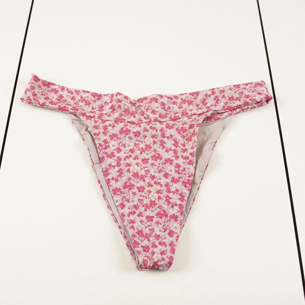 Frankie's Bikinis Nick Cheeky Delia Pink Floral Print Swim Bottoms Womens Sz XL